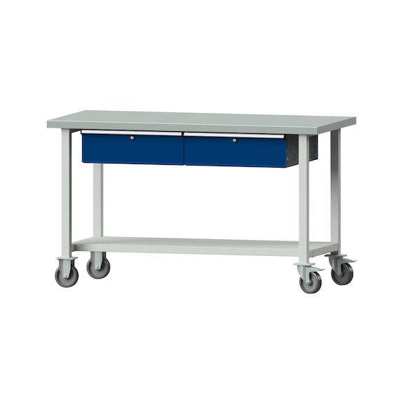 Work table, model 65, ZBP 40 mm, RAL 7035/RAL 5010, 890 x 1500 x 700 mm - Working table 1500 mm movable