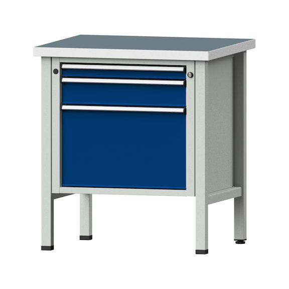 Box workbench V/T-BL 800 mm, model 57, UBP 40 mm, RAL 7035/5010, 890x800x700 - Cabinet workbench 1 block