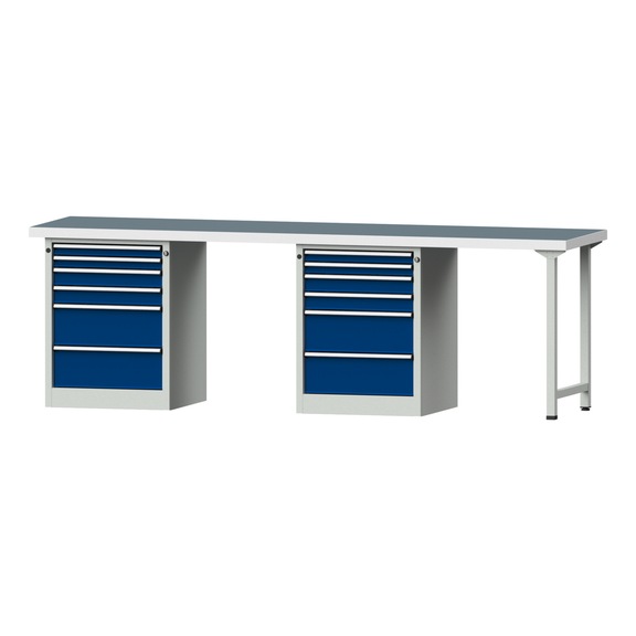 Combination workbench V/T-BL2800 mm, model 914, UBP 50 mm, RAL 7035/5010, 900x2800x700 - Combination workbench 2800 mm models 906 V - 916 V