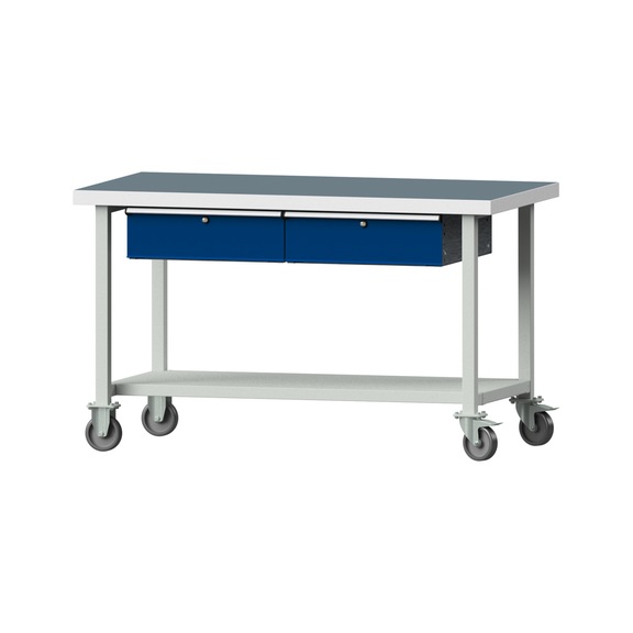 Work table, model 165, UBP 50 mm, RAL 7035/RAL 5010, 900 x 1500 x 800 mm - Working table 1500 mm movable