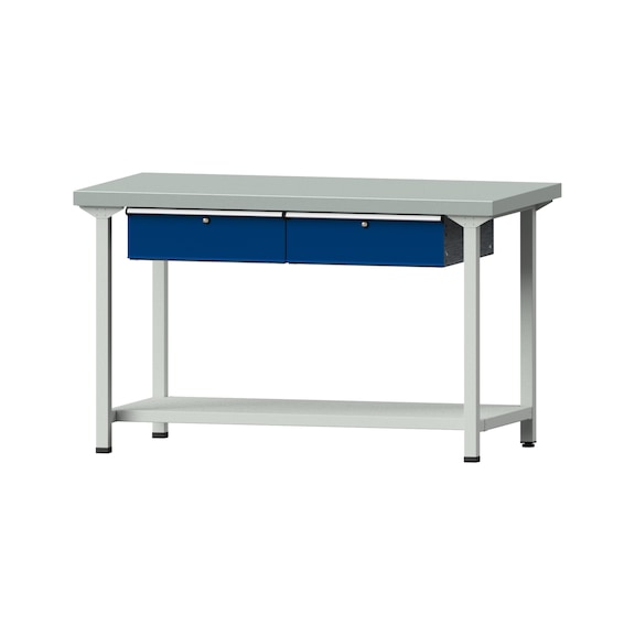 Work table, model 155, ZBP 50 mm, RAL 7035/RAL 5010, 900 x 1500 x 800 mm - Working table 1500 mm static