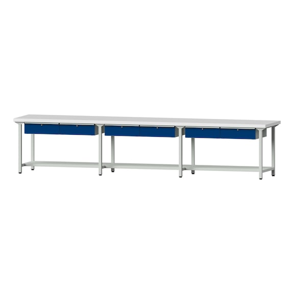 Work table, model 205, KSP 50 mm, RAL 7035/RAL 5010, 850 x 4050 x 800 mm - Working table 4500 mm static