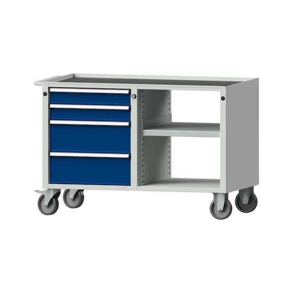 Workshop trolley V/T, model 111, storage tray, RAL 7035/RAL 5010, height 750 mm - Workshop trolley