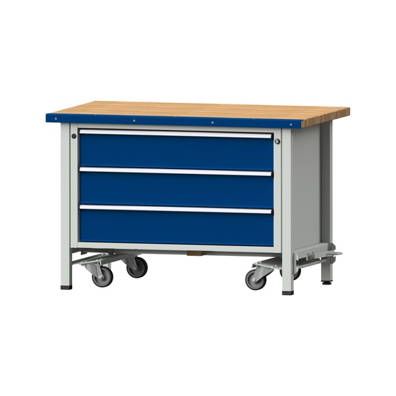 Box workbench VX 1270 mm, model 18, BMP 40 mm, RAL 7035/5010, 840x1270x800 mm - Assembly workbench roller base