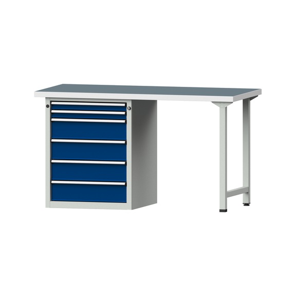 Kombiwerkbank V/T-BL1500/2000 mm Modell 811 UBP 40mm RAL 7035/5010, 840x1500x700 - Kombiwerkbank V - BL 1500 mm Modelle 809 V - 816 V