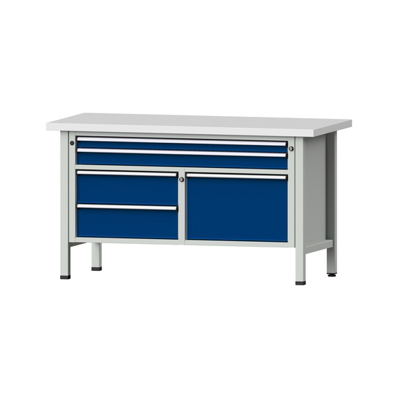 Box workbench 1500 3-part housing model 253 KSP 40 mm 7035/5010 840x1500x700 - Cabinet workbench 2 blocks 1500 3-piece