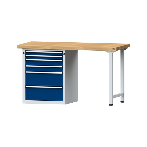 Combination workbench V/T-BL1500/2000 mm Model 814 BMP 50 mm RAL 7035/5010, 850 x 1500 x 700 - Combination workbench 1500 mm models 809 V - 816 V