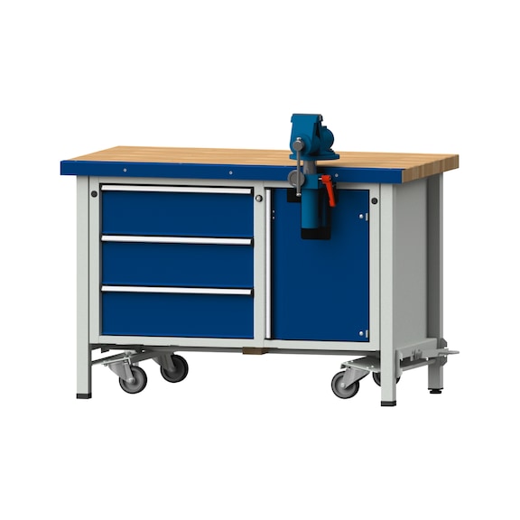 Montagewerkbank V/T-BL, Modell 706, BMP 50 mm, RAL 7035/5010, 850x1270x700 mm - Montagewerkbank V - BL Fahreinrichtung