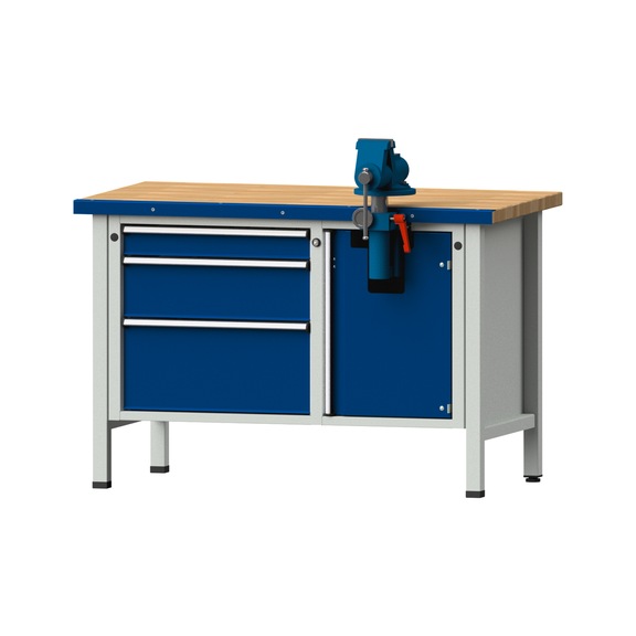 Assembly workbench V/T-BL, model 804, BMP 40 mm, RAL 7035/5010, 840x1270x700 mm - Assembly workbench stationary