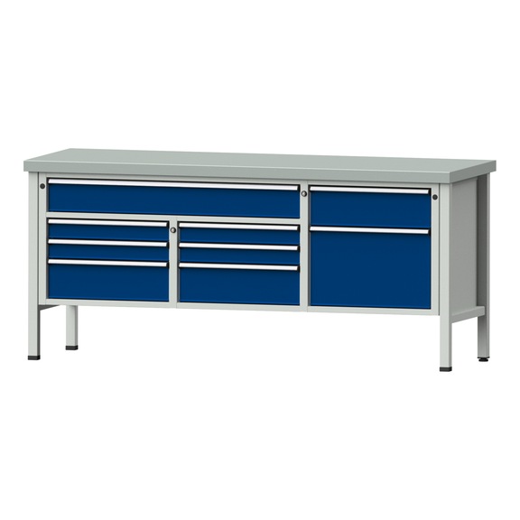 Box workbench 2000 4-part housing model 282 ZBP 50 mm 7035/5010, 900 x 2000 x 700 - Cabinet workbench 3 blocks 2000 4-piece