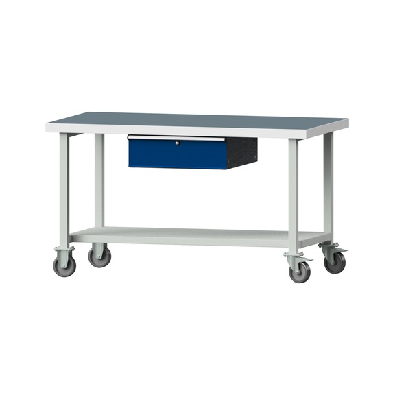 Work table, model 163, UBP 50 mm, RAL 7035/RAL 5010, 850 x 1500 x 800 mm - Working table 1500 mm movable