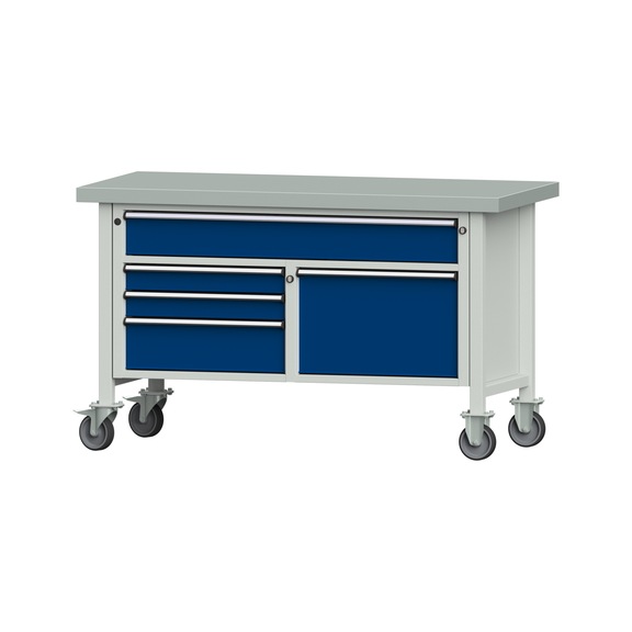 Box workbench 1500 3-part housing model 256 ZBP 50 mm 7035/5010 900x1500x700 - Cabinet workbench 2 blocks 1500 3-piece