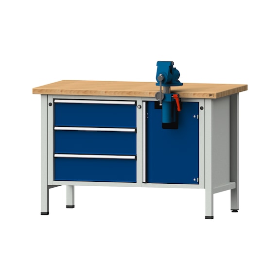 Assembly workbench V/T-BL, model 806, BMP 40 mm, RAL 7035/5010, 840x1270x700 mm - Assembly workbench stationary
