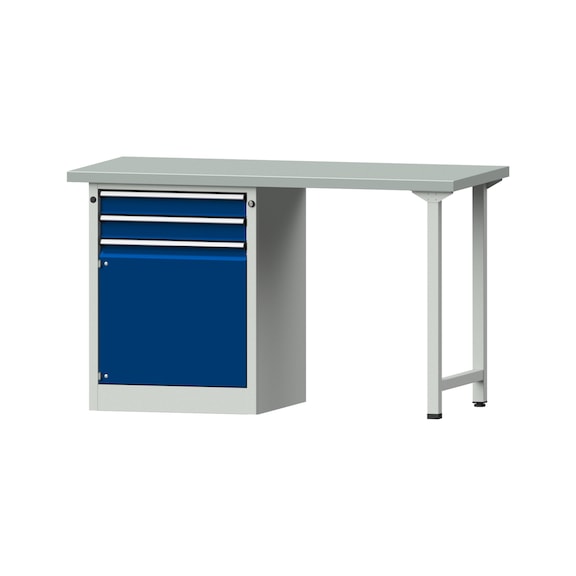 Combination workbench V/T-BL1500/2000 mm Model 802 ZBP 40 mm RAL 7035/5010, 890 x 1500 x 700 - Combination workbench 1500 mm models 801 V - 808 VH