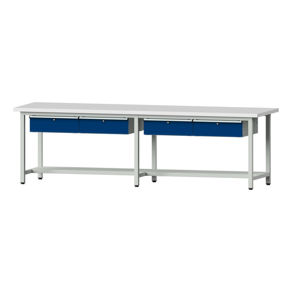 Work table, model 195, KSP 40 mm, RAL 7035/RAL 5010, 840 x 2800 x 800 mm - Working table 2800 mm static