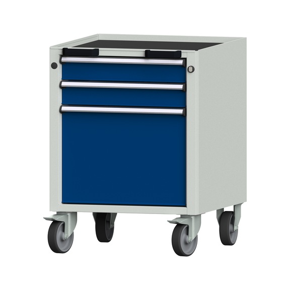 Roll container V/T - KS, model 52, storage tray, RAL 7035/RAL 5010, height 750 mm - Workshop trolley