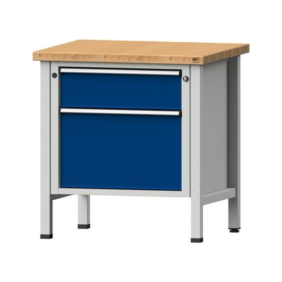 Kastenwerkbank V/T-BL 800 mm, Modell 55, BMP 40 mm, RAL 7035/5010, 840x800x700 - Kastenwerkbank V - BL 1 Block