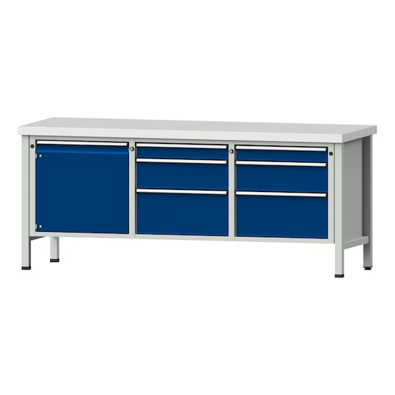 Box workbench V/T-BL 2000 mm, model 125 KSP 50 mm, RAL 7035/5010, 850x2000x700 - Cabinet workbench 3 blocks models 120 - 127
