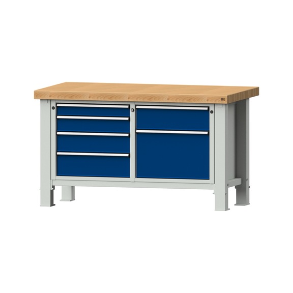 Heavy-duty workbench VS/TS-BL 1500 mm, model 237, BMP 65 mm, RAL 7035/RAL 5010 - Heavy-duty workbench