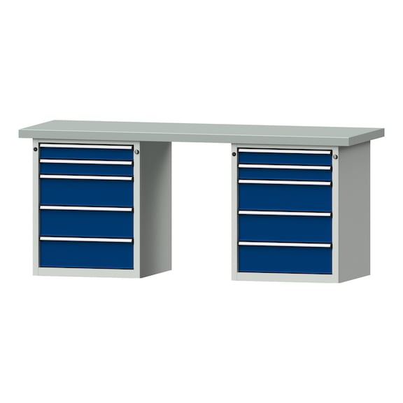 Kombiwerkbank V/T-BL2000mm-2 Blöcke Modell 850 ZBP 50 mm 7035/5010 850x2000x700 - Kombiwerkbank V - BL 2000 mm Modelle 821 VH - 850 VH