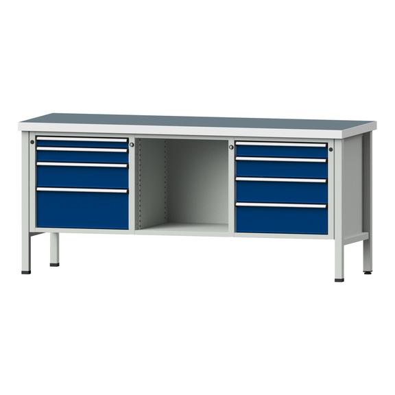 Box workbench V/T-BL 2000 mm, model 127 UBP 50 mm, RAL 7035/5010, 900x2000x700 - Cabinet workbench 3 blocks models 120 - 127