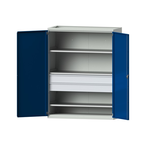 Heavy-duty cabinet T630mm - H1950mm, model 302, RAL 7035/RAL 5010, 620.011.0052 - Workshop cupboard