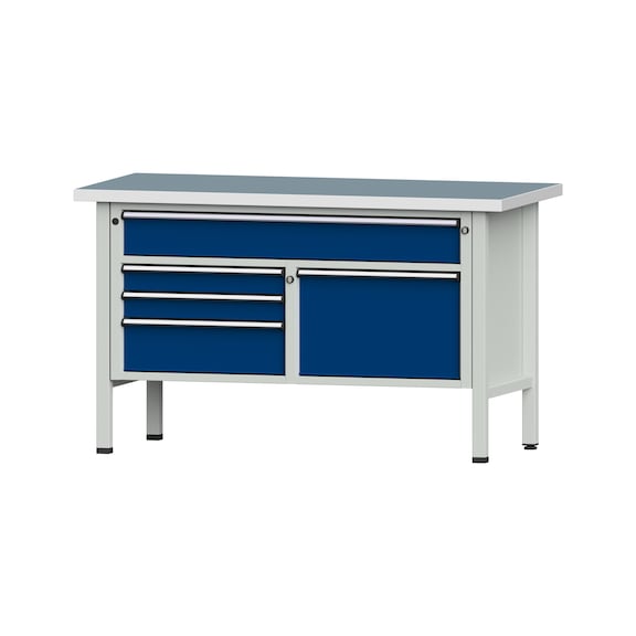 Box workbench 1500 3-piece housing model 256 UBP 40 mm 7035/5010 890x1500x700 - Cabinet workbench 2 blocks 1500 3-piece