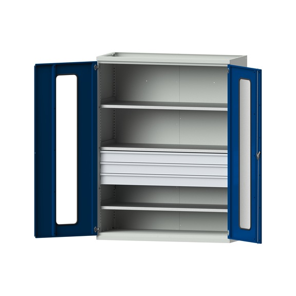 Heavy-duty cabinet W630 mm - H1950 mm, model 303, RAL 7035/RAL 5010, 620.011.0315 - Workshop cupboard