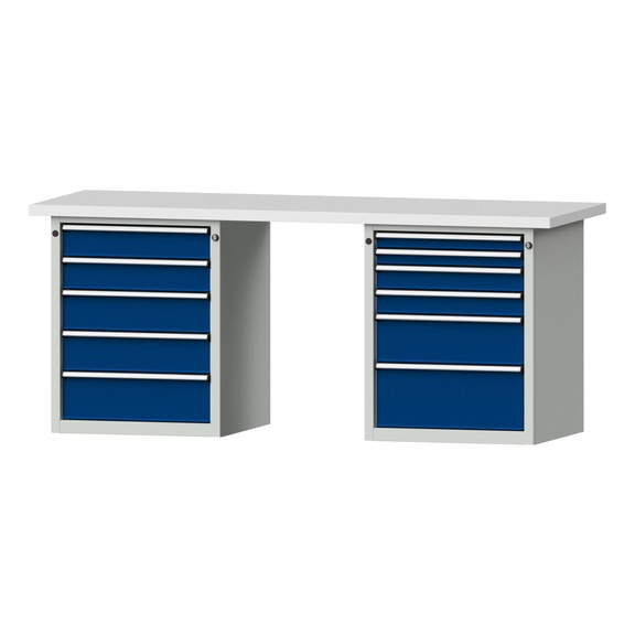 Kombiwerkbank V/T-BL2000mm-2 Blöcke Modell 841 KSP 40 mm 7035/5010 840x2000x700 - Kombiwerkbank V - BL 2000 mm Modelle 821 VH - 850 VH