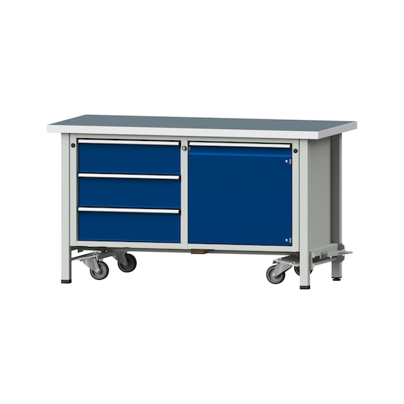 Box workbench V/T-BL 1500 mm, model 106 UBP 40 mm, RAL 7035/5010, 840x1500x700 - Cabinet workbench 2 blocks models 103 - 209