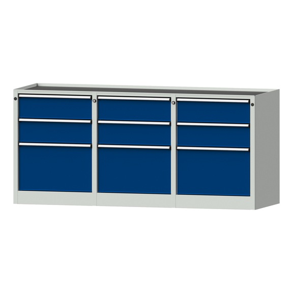 Side cabinet 3xBL, model 311, storage tray, RAL 7035/RAL 5010, height 850 mm - Workshop cupboard