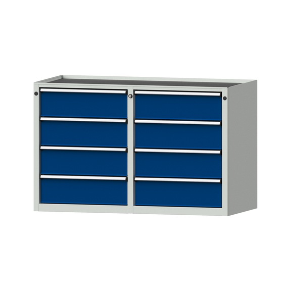 Side cabinet 2xBL, model 203, storage tray, RAL 7035/RAL 5010, height 800 mm - Workshop cupboard
