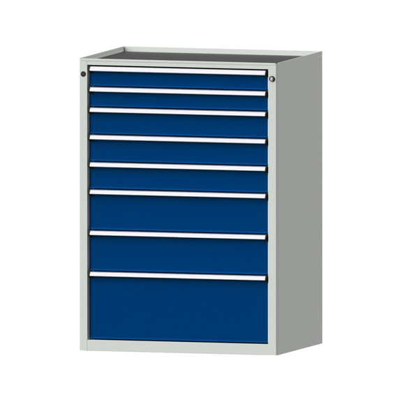 Schubladenschrank V910 Modell 4004 Ablagewanne RAL 7035/5010 Höhe 1280 mm, 100kg - Schubladenschrank (Lagereinrichtung, Werkstatt)