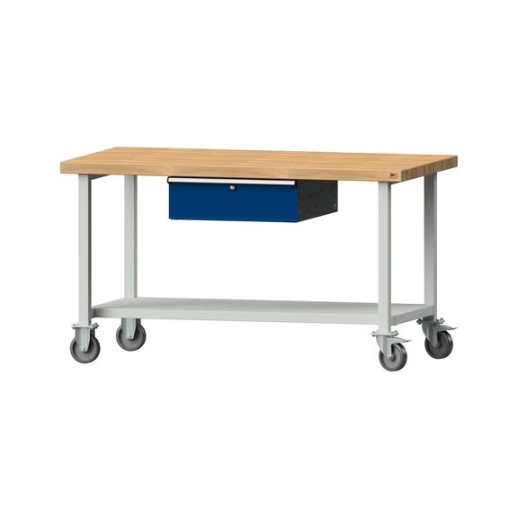 Work table, model 163, BMP 50 mm, RAL 7035/RAL 5010, 850 x 1500 x 800 mm - Working table 1500 mm movable