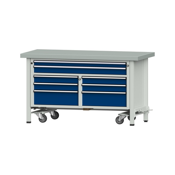 Box workbench 1500 3-part housing model 259 ZBP 50 mm 7035/5010 850x1500x700 - Cabinet workbench 2 blocks 1500 3-piece