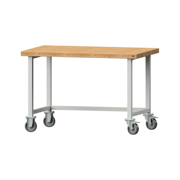 Arbeitstisch, Modell 140, BMP 50 mm, RAL 7035, 850 x 1270 x 800 mm - Arbeitstisch 1270 mm fahrbar