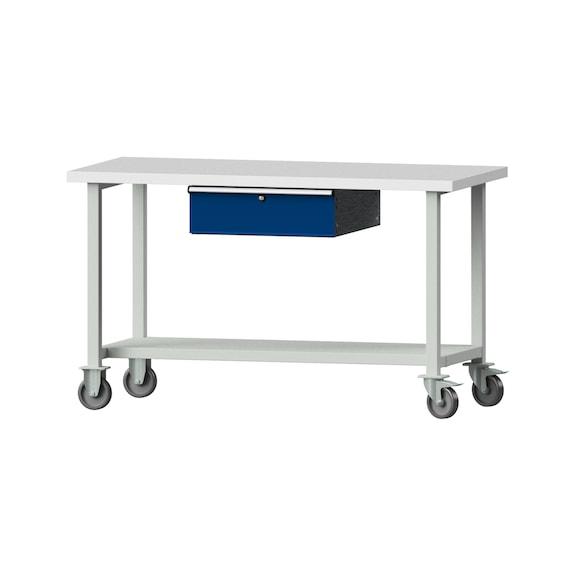 Work table, model 63, KSP 40 mm, RAL 7035/RAL 5010, 890 x 1500 x 700 mm - Working table 1500 mm movable