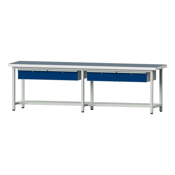 Work table, model 95, UBP 50 mm, RAL 7035/RAL 5010, 850 x 2800 x 700 mm - Working table 2800 mm static