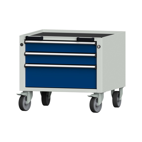 Roll container V/T - BL, model 17, storage tray, RAL 7035/RAL 5010, height 570 mm - Workshop trolley