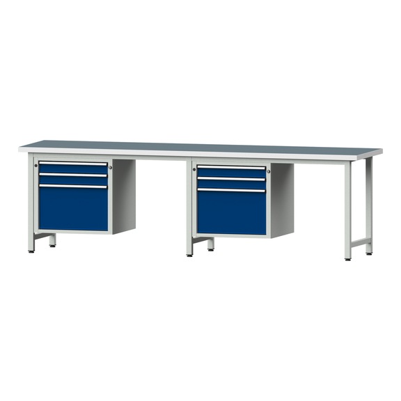 Combination workbench V/T-BL2800 mm, model 732, UBP 40 mm, RAL 7035/5010, 840x2800x700 - Combination workbench 2800 mm models 531 V - 733 V