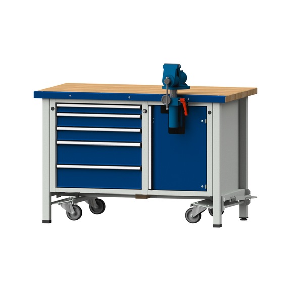 Montagewerkbank V/T-BL, Modell 703, BMP 40 mm, RAL 7035/5010, 840x1270x700 mm - Montagewerkbank V - BL Fahreinrichtung