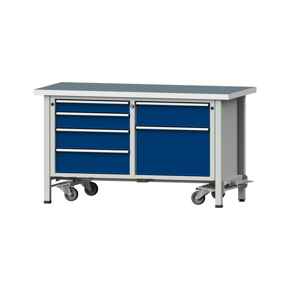 Box workbench V/T-BL 1500 mm, model 237 UBP 40 mm, RAL 7035/5010, 840x1500x700 - Cabinet workbench 2 blocks models 216 - 409