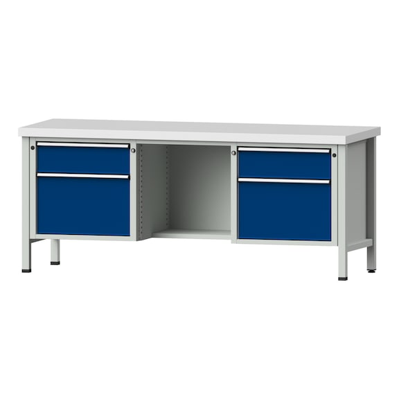 Box workbench V/T-BL 2000 mm, model 419 KSP 40 mm, RAL 7035/5010, 840x2000x700 - Cabinet workbench 3 blocks models 146 - 419