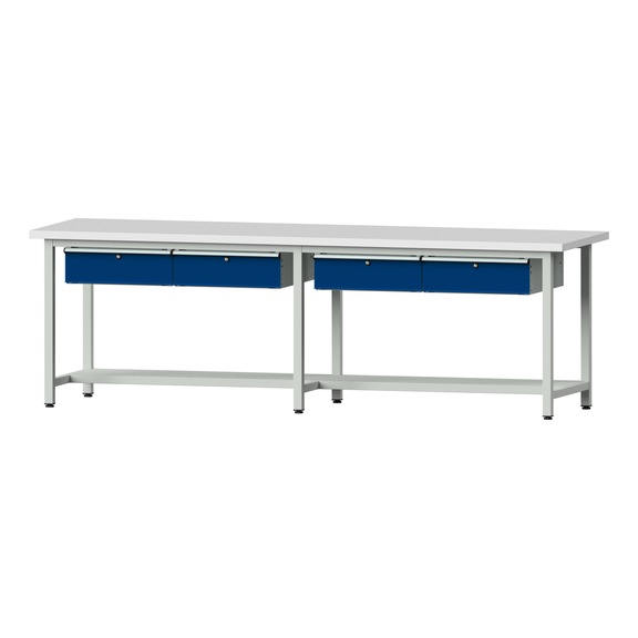 Work table, model 195, KSP 40 mm, RAL 7035/RAL 5010, 890 x 2800 x 800 mm - Working table 2800 mm static