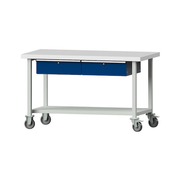 Work table, model 165, KSP 50 mm, RAL 7035/RAL 5010, 900 x 1500 x 800 mm - Working table 1500 mm movable