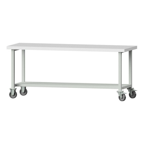 Arbeitstisch, Modell 81, KSP 50 mm, RAL 7035, 850 x 2000 x 700 mm - Arbeitstisch 2000 mm fahrbar