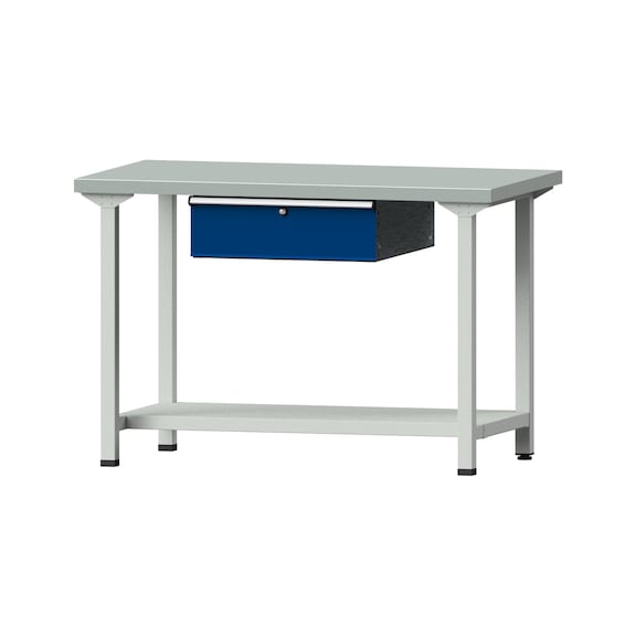 Work table, model 33, ZBP 40 mm, RAL 7035/RAL 5010, 840 x 1270 x 700 mm - Working table 1270 mm static