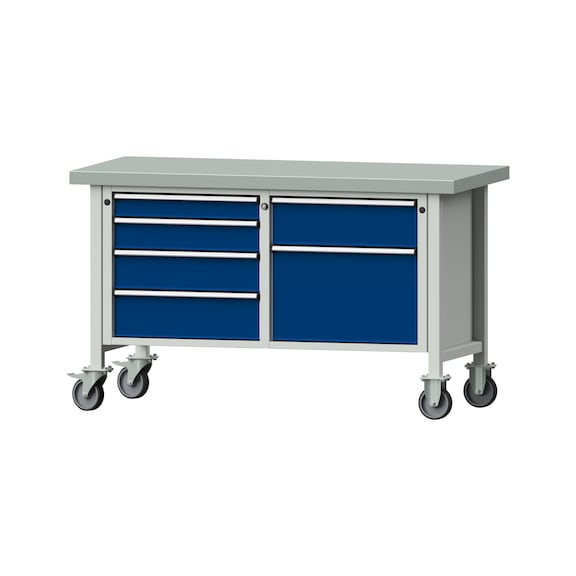 Box workbench V/T-BL 1500 mm, model 237 ZBP 50 mm, RAL 7035/5010, 900x1500x700 - Cabinet workbench 2 blocks models 216 - 409