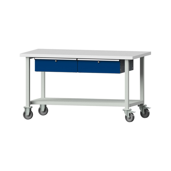 Work table, model 165, KSP 40 mm, RAL 7035/RAL 5010, 840 x 1500 x 800 mm - Working table 1500 mm movable