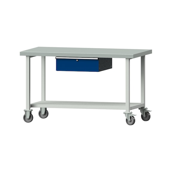 Work table, model 163, ZBP 50 mm, RAL 7035/RAL 5010, 900 x 1500 x 800 mm - Working table 1500 mm movable